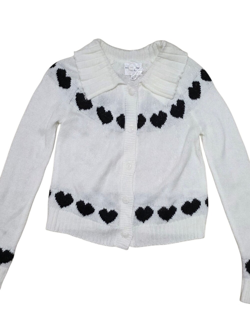 Willow & Wind black and white button up knit cardigan with heart detail - Picture 3 of 5